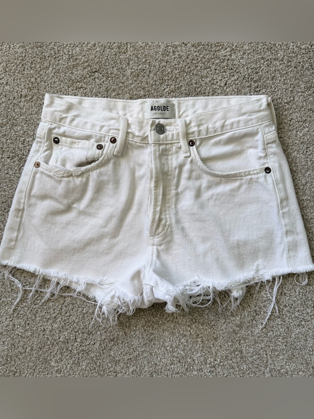 AGOLDE Parker Cut Off Shorts Distressed White Wash Denim Womens 25